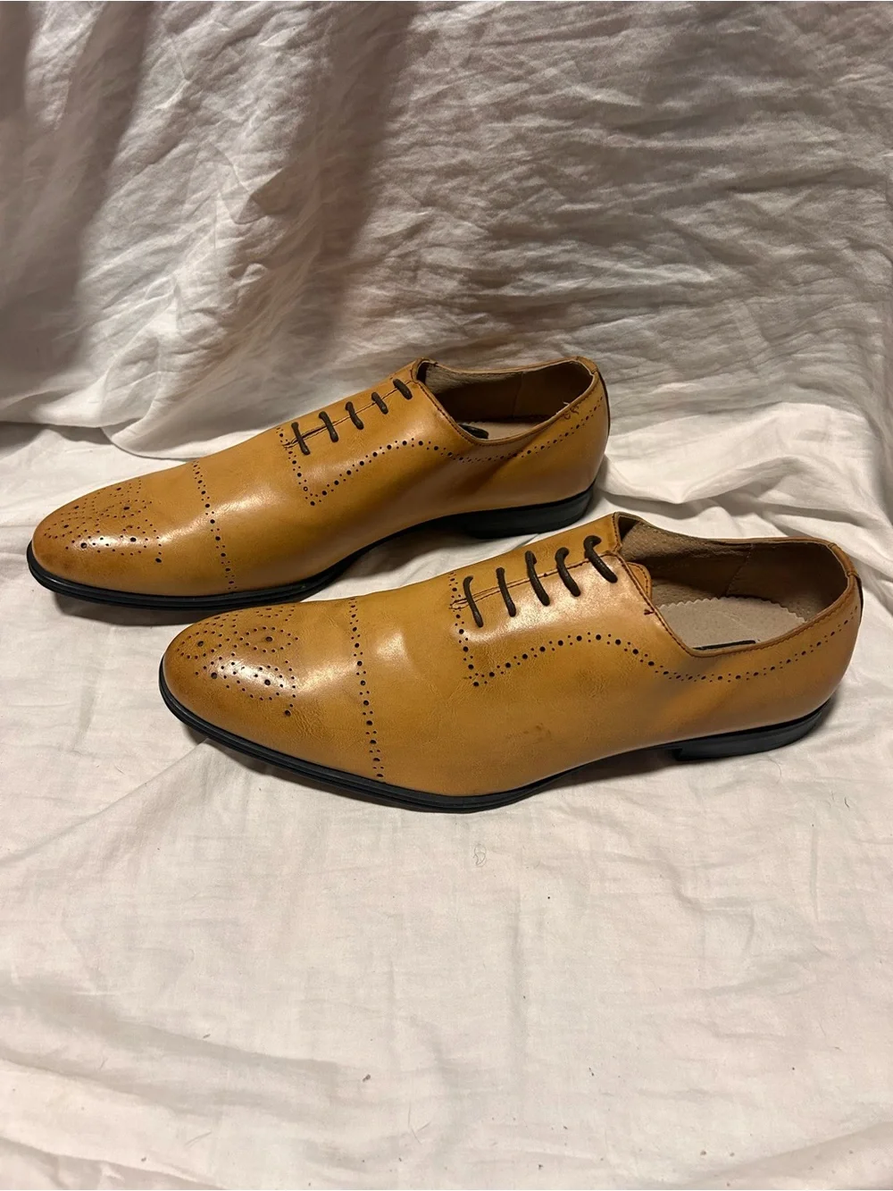 Adolfo Tan Leather Lace-Up Oxford Dress Shoes